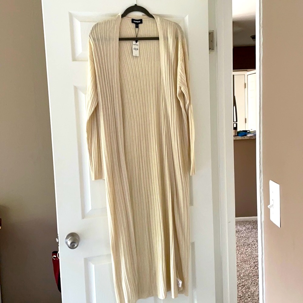 New Express Long Cardigan Duster Ribbed Sz L
